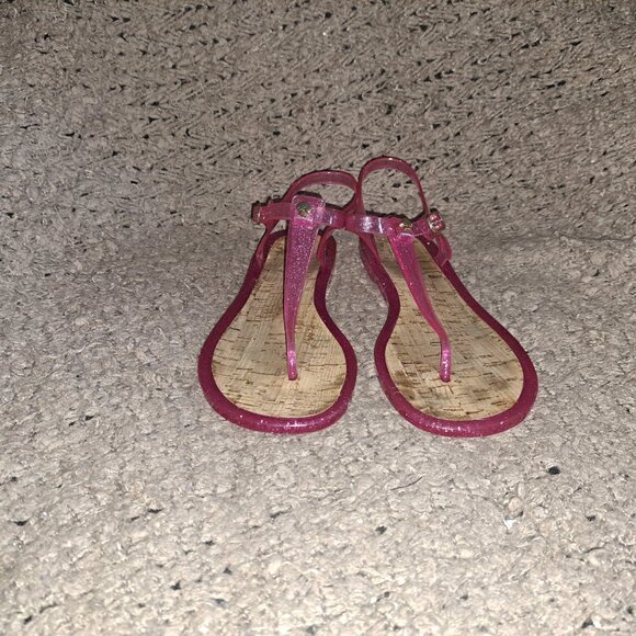 KATE SPADE-Yari-Pink Shimmer Jelly Rubber-Cork T-Strap Sandals-Sz 9-Excellent - Picture 3 of 6